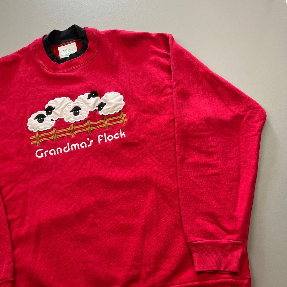MCZ Sportswear Sweatshirt Womens XL Red Grandmas Flock Sheep Embroidered Vintage